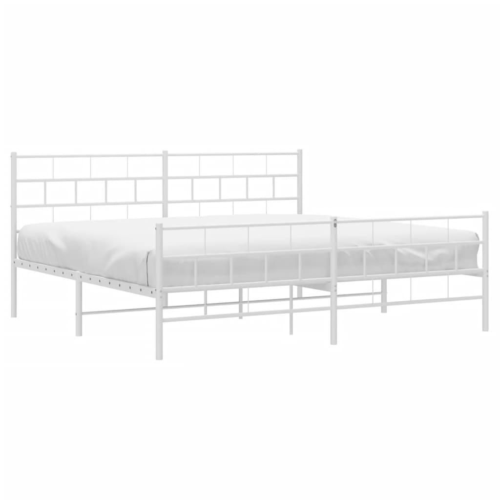 vidaXL Metal Bed Frame with Headboard&Footboard White 72"x83.9" California King-1