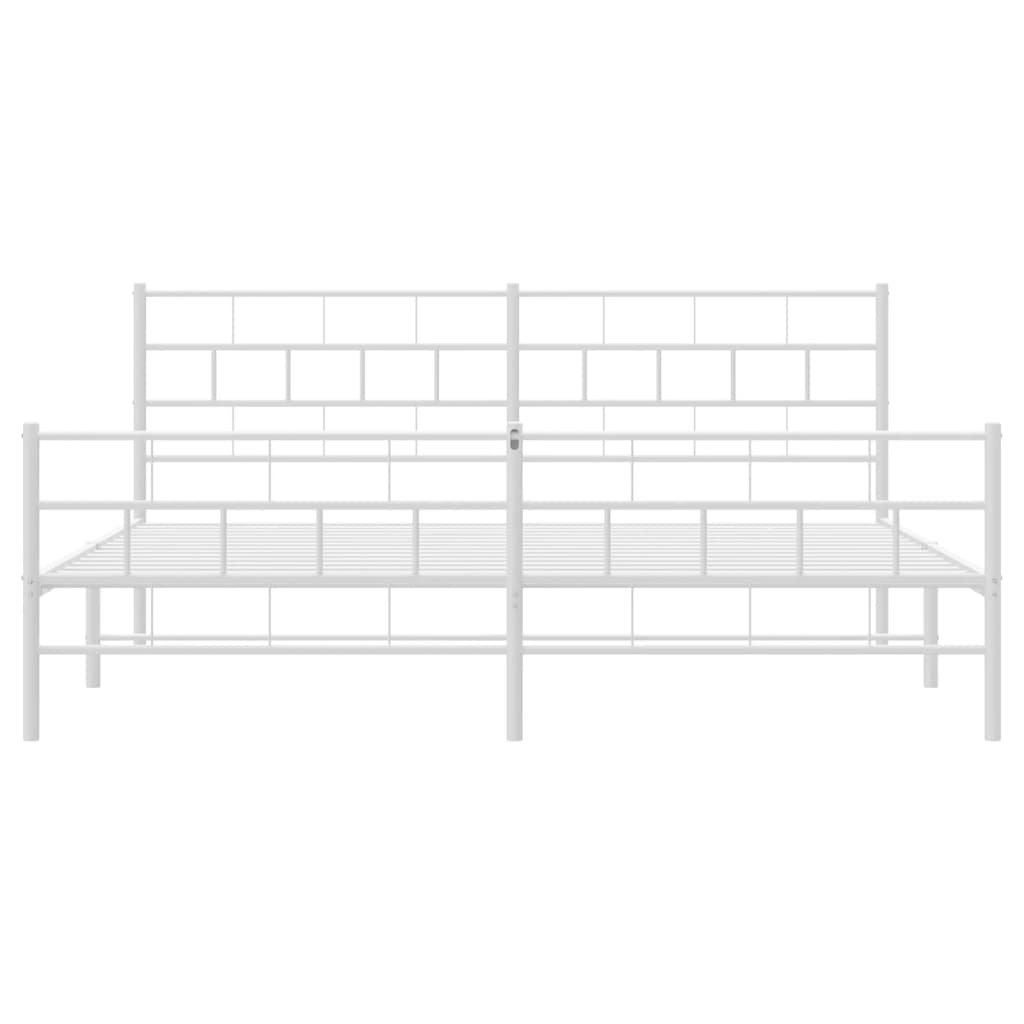 vidaXL Metal Bed Frame with Headboard and Footboard White 76"x79.9" King-3