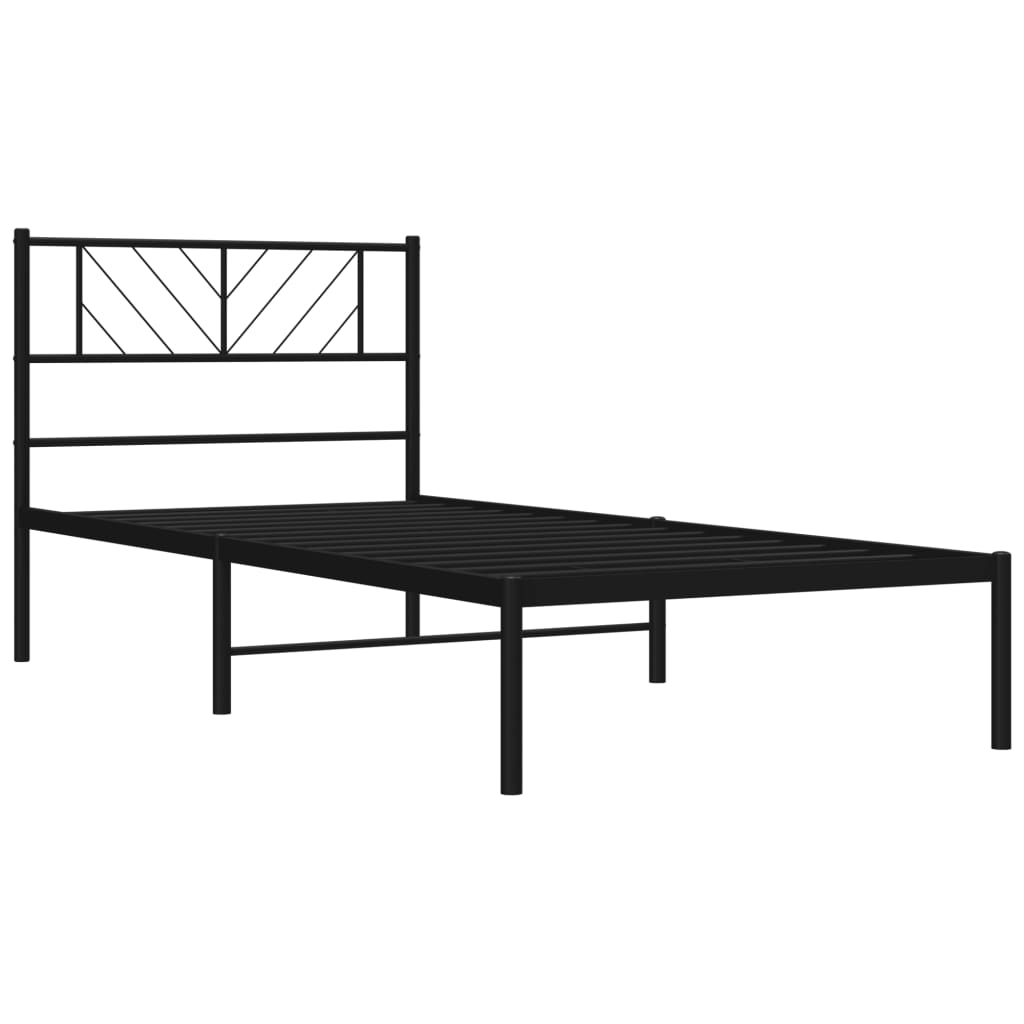 vidaXL Metal Bed Frame with Headboard Black 39.4"x74.8" Twin-2