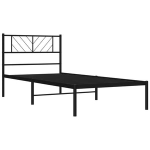 vidaXL Metal Bed Frame with Headboard Black 39.4"x74.8" Twin-2