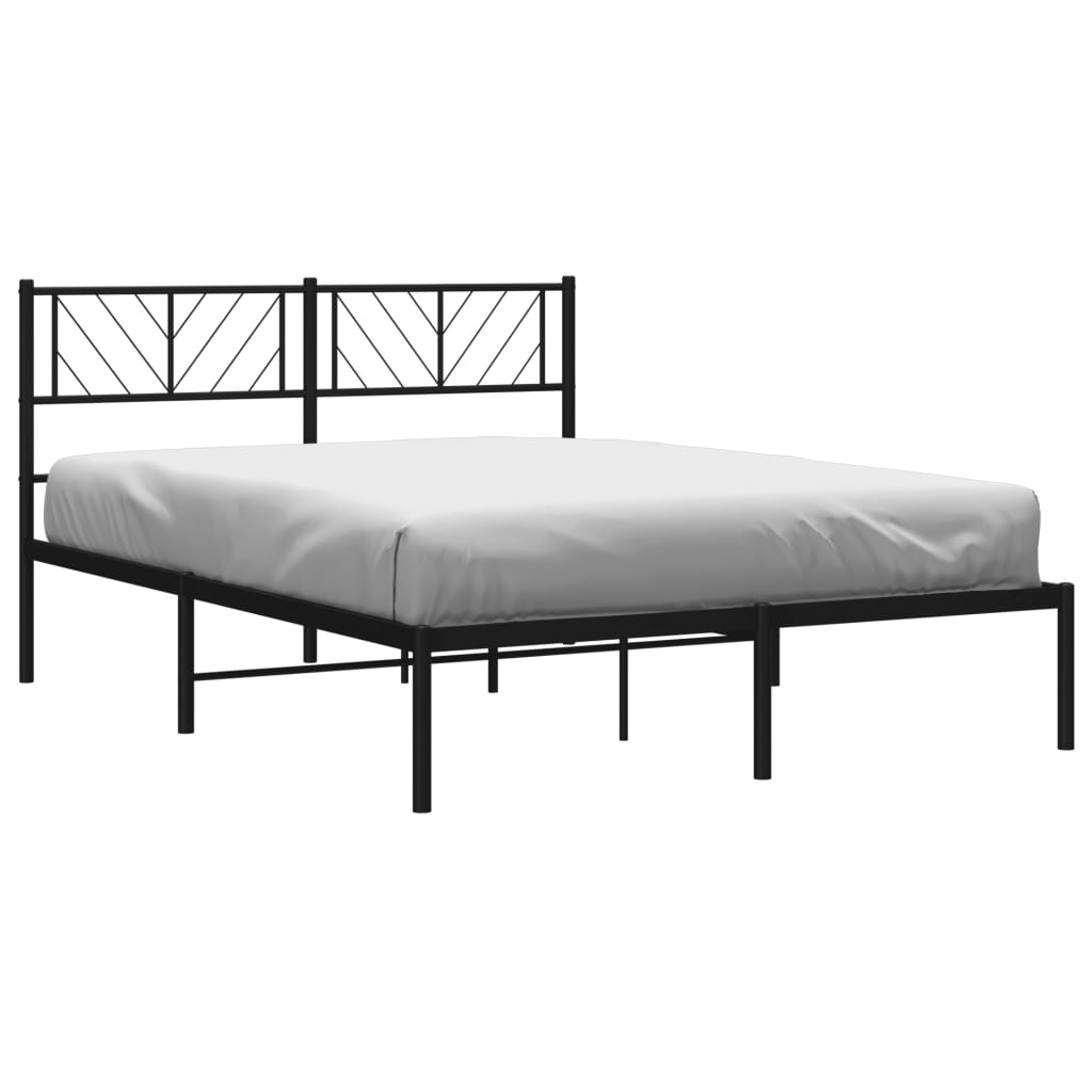 vidaXL Metal Bed Frame with Headboard Black 53.1"x74.8"-1