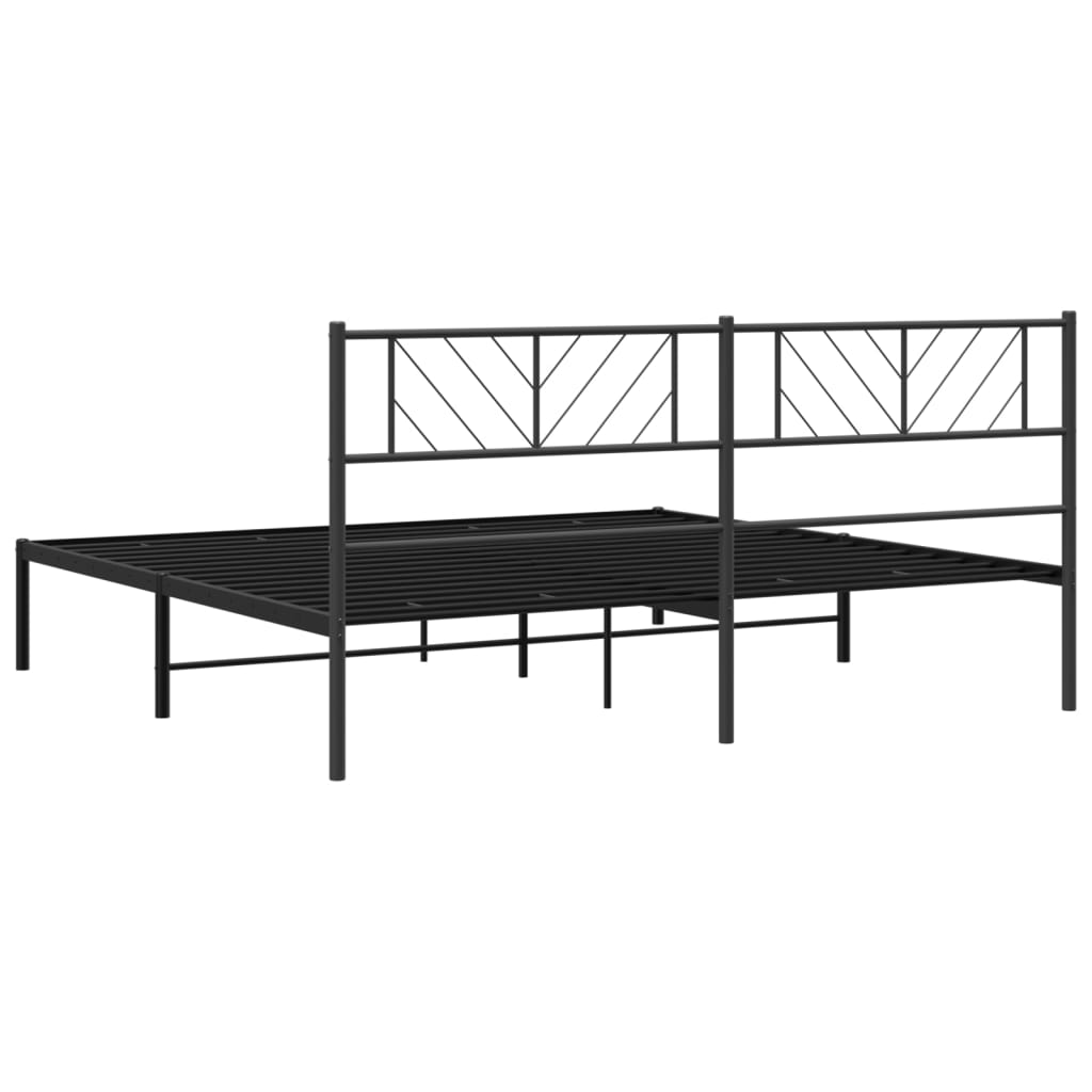 vidaXL Metal Bed Frame with Headboard Black 72"x83.9" California King-5