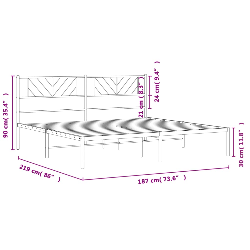 vidaXL Metal Bed Frame with Headboard Black 72"x83.9" California King-7