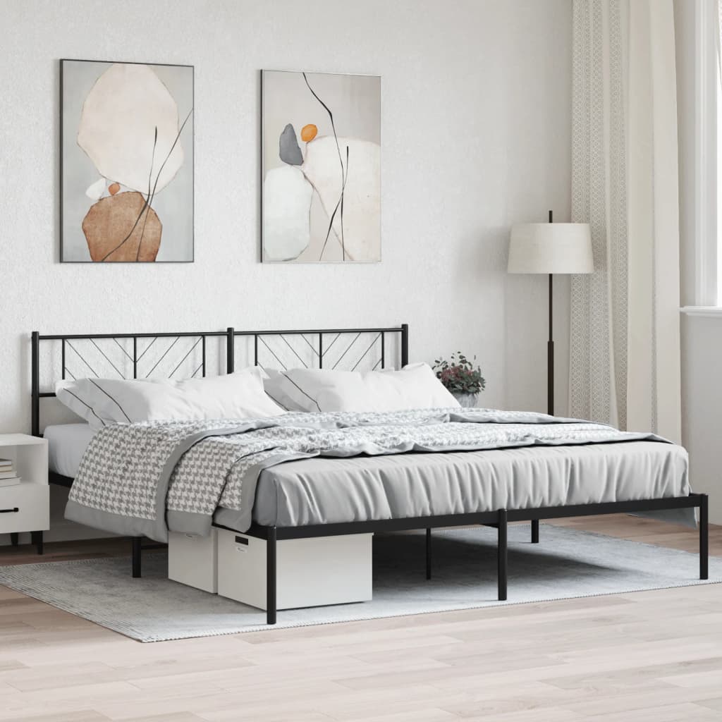 vidaXL Metal Bed Frame with Headboard Black 76"x79.9" King-0