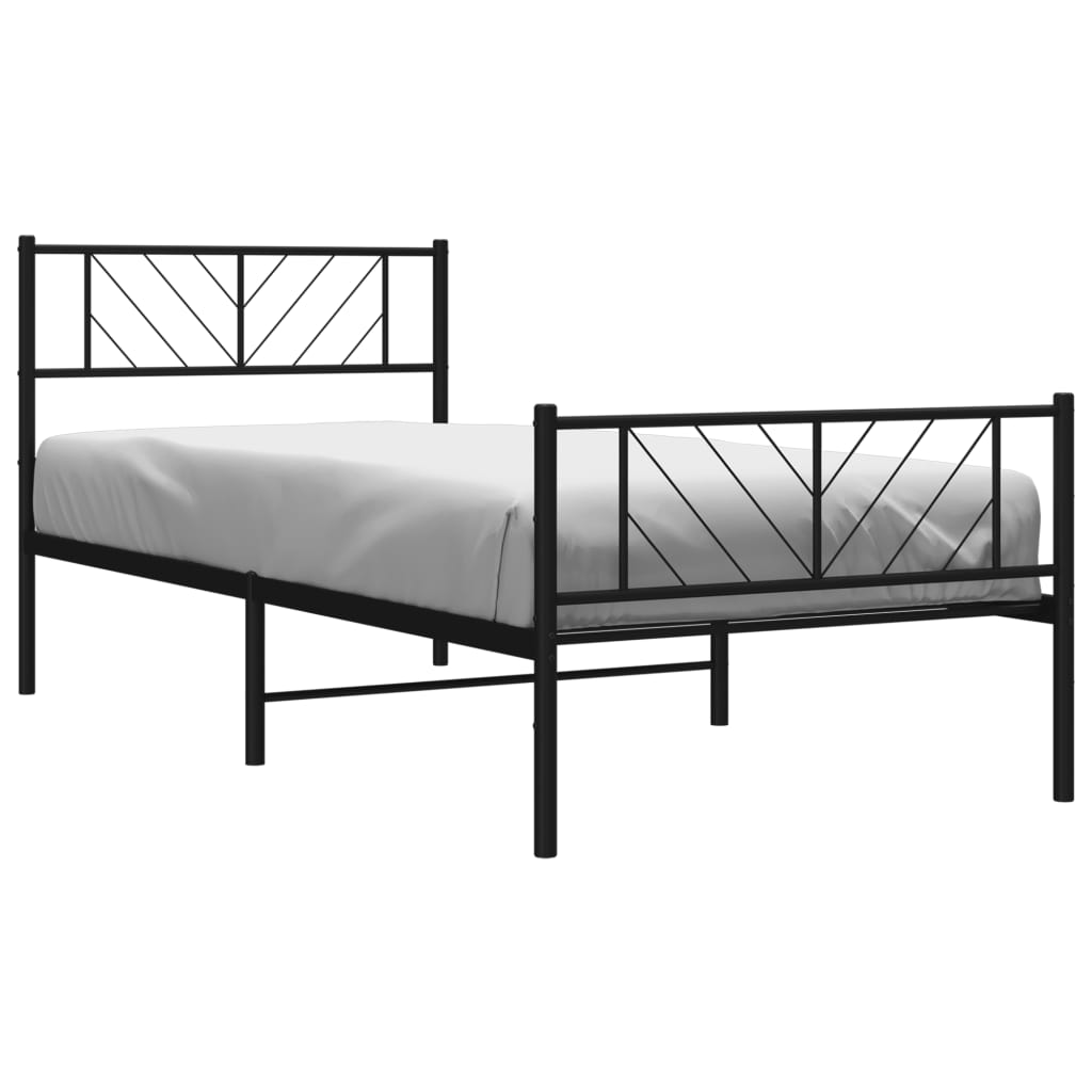 vidaXL Metal Bed Frame with Headboard and Footboard Black 39.4"x74.8" Twin-1