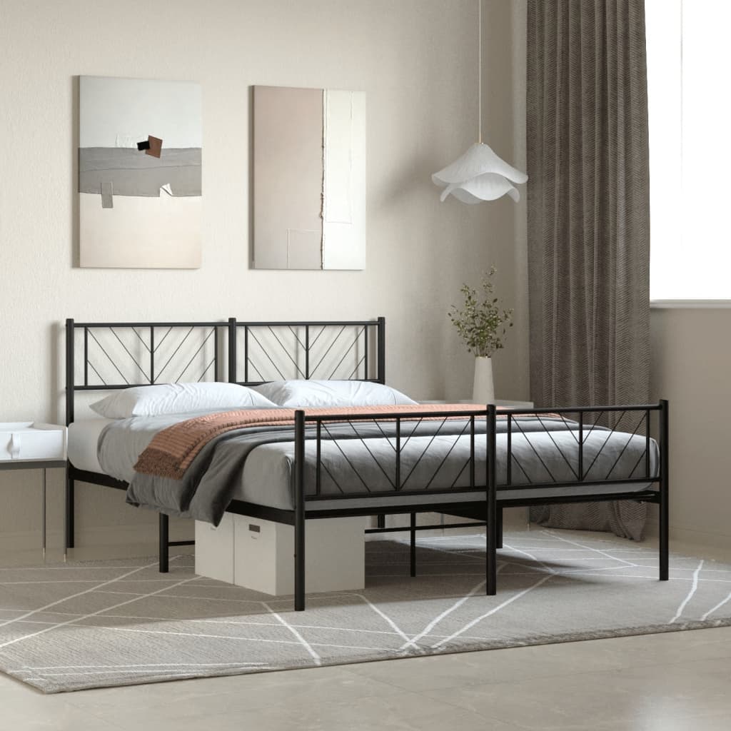 vidaXL Metal Bed Frame with Headboard and Footboard Black 53.1"x74.8"-0