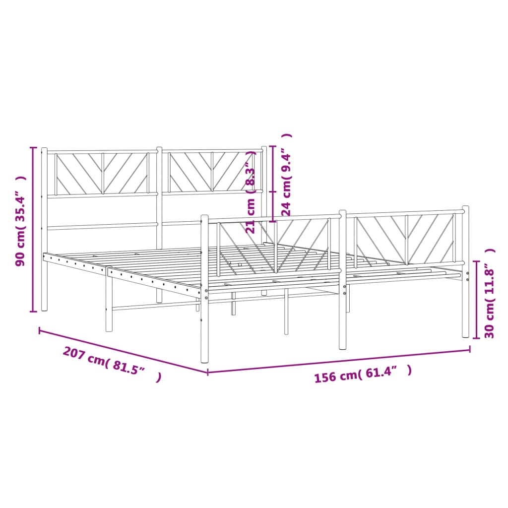 vidaXL Metal Bed Frame with Headboard and Footboard Black 59.1"x78.7"-7