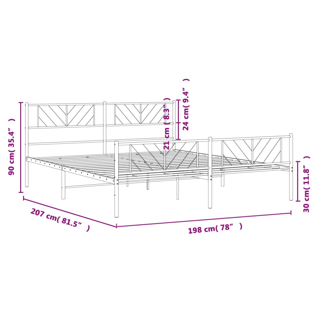 vidaXL Metal Bed Frame with Headboard and Footboard Black 76"x79.9" King-7