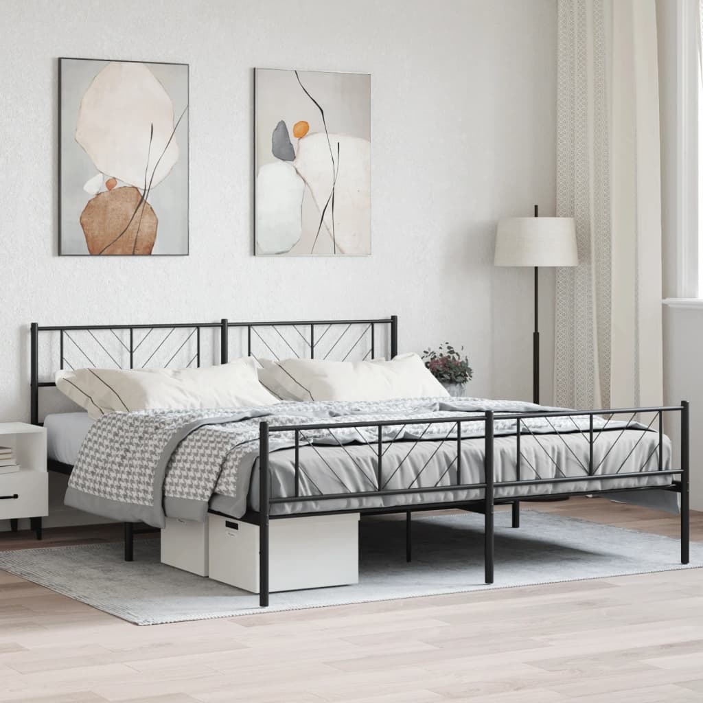 vidaXL Metal Bed Frame with Headboard and Footboard Black 76"x79.9" King-0