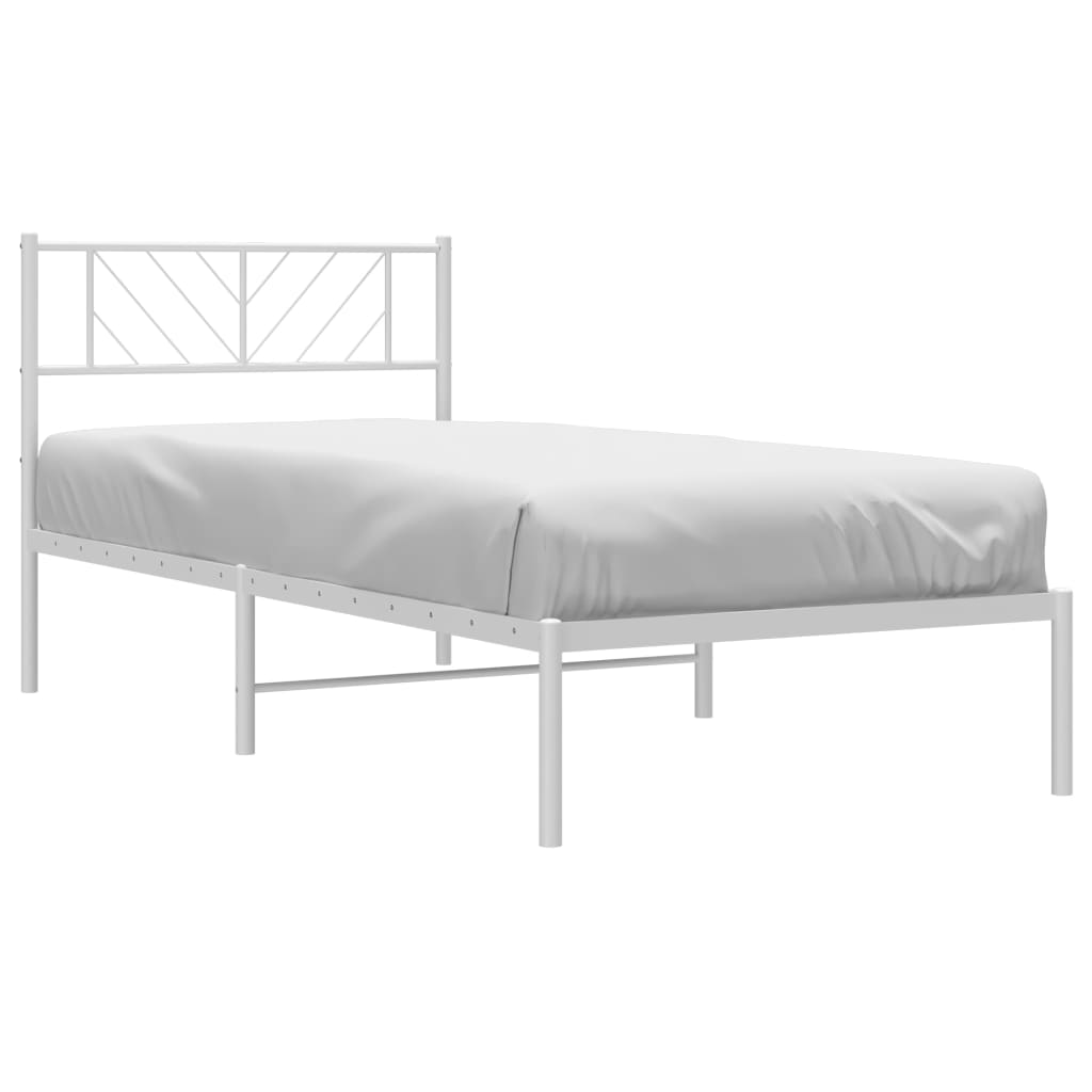 vidaXL Metal Bed Frame with Headboard White 39.4"x74.8" Twin-1