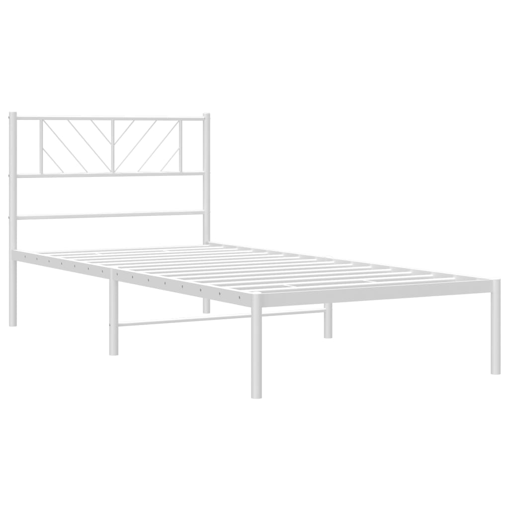 vidaXL Metal Bed Frame with Headboard White 39.4"x74.8" Twin-2