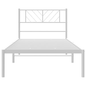 vidaXL Metal Bed Frame with Headboard White 39.4"x74.8" Twin-3