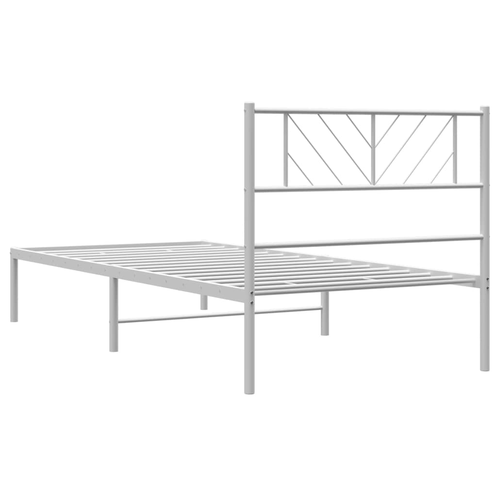 vidaXL Metal Bed Frame with Headboard White 39.4"x74.8" Twin-5