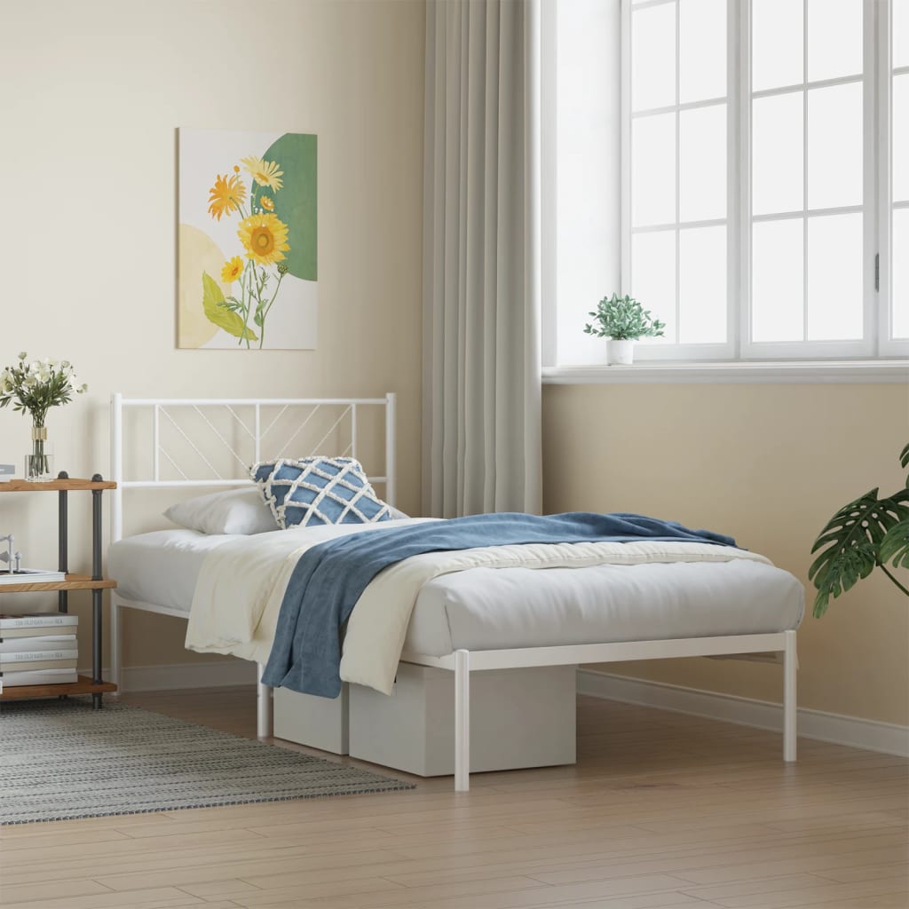 vidaXL Metal Bed Frame with Headboard White 39.4"x74.8" Twin-0