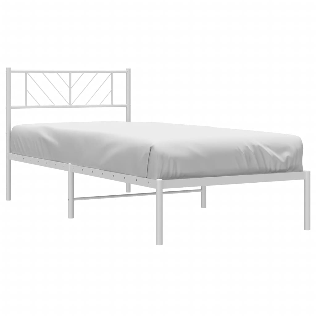 vidaXL Metal Bed Frame with Headboard White 39.4"x78.7"-1