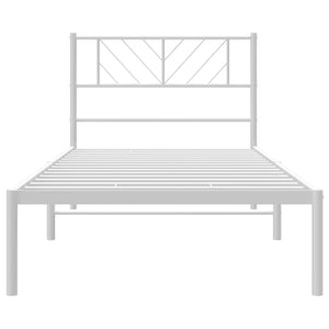 vidaXL Metal Bed Frame with Headboard White 39.4"x78.7"-3