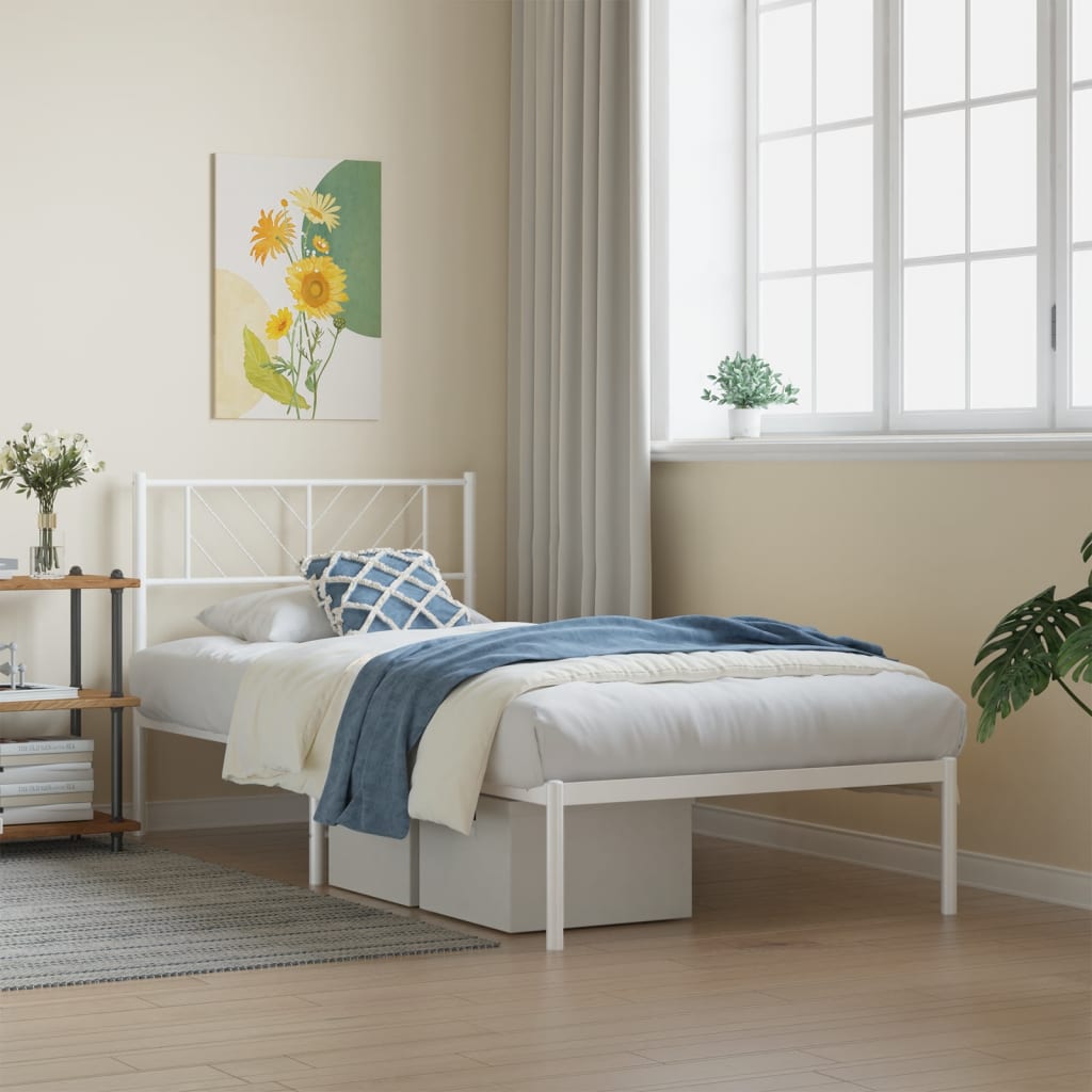 vidaXL Metal Bed Frame with Headboard White 39.4"x78.7"-0