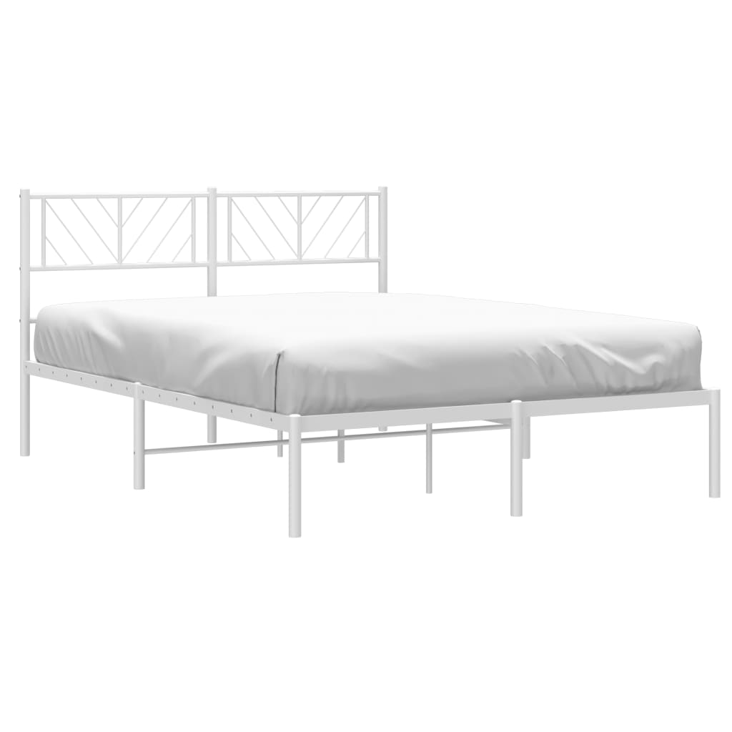 vidaXL Metal Bed Frame with Headboard White 53.1"x74.8"-1