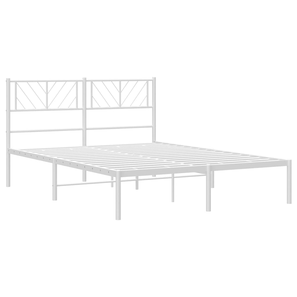 vidaXL Metal Bed Frame with Headboard White 53.1"x74.8"-2