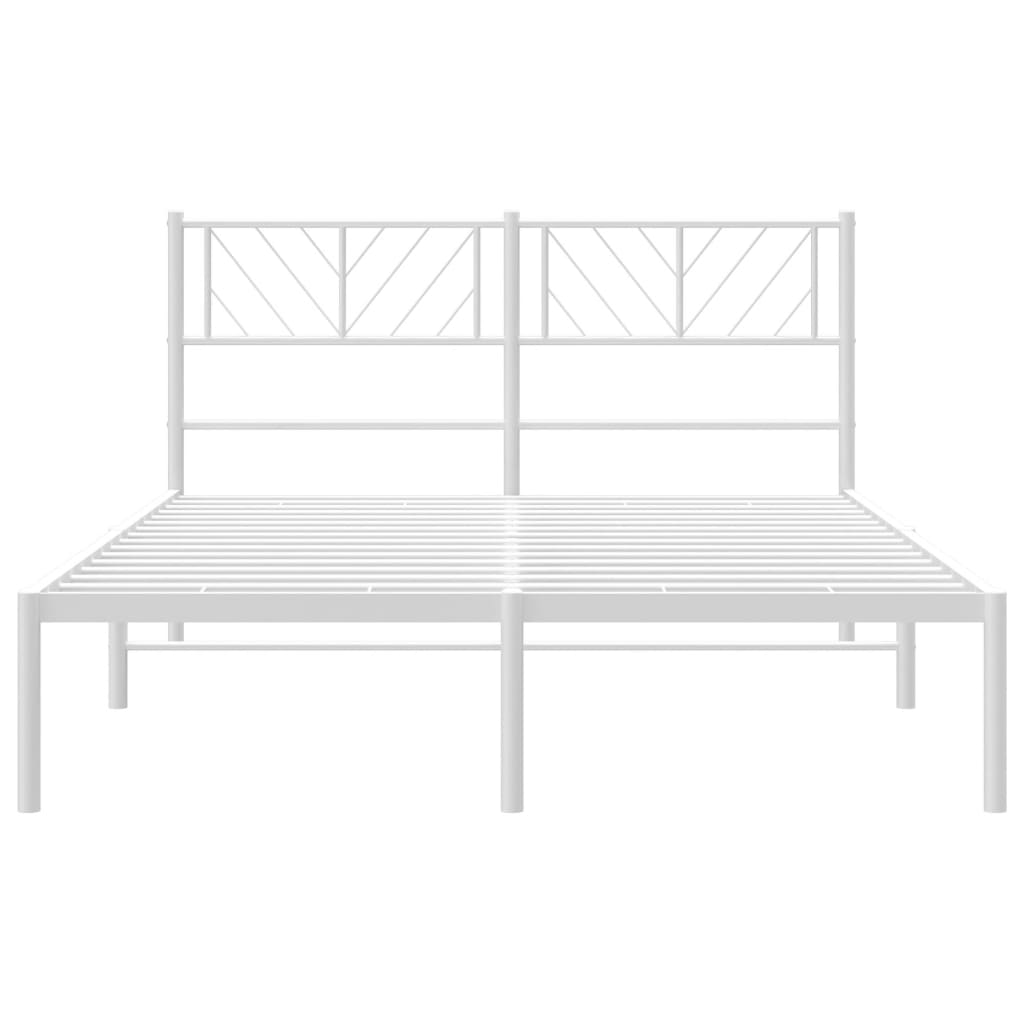 vidaXL Metal Bed Frame with Headboard White 53.1"x74.8"-3