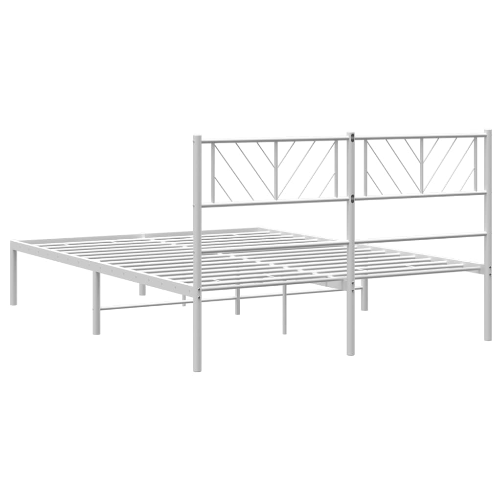 vidaXL Metal Bed Frame with Headboard White 53.1"x74.8"-5