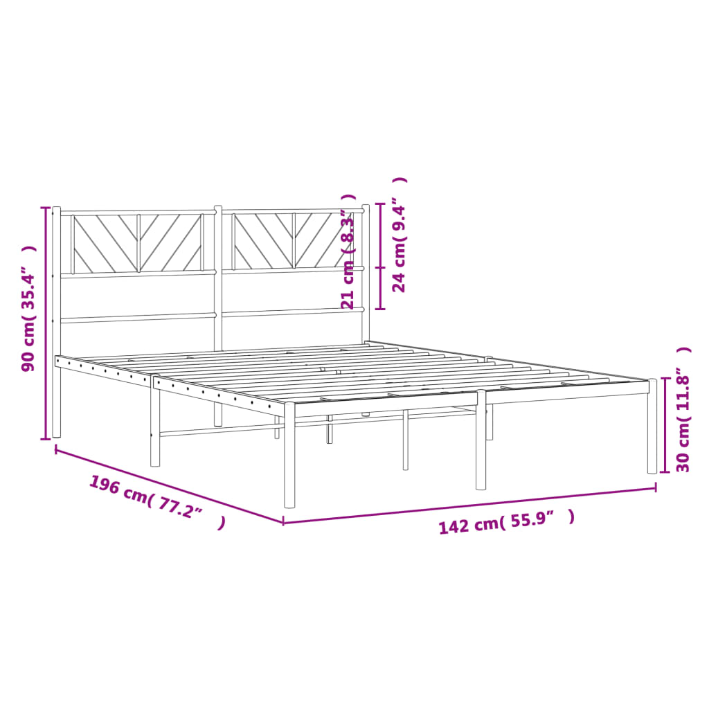 vidaXL Metal Bed Frame with Headboard White 53.1"x74.8"-7