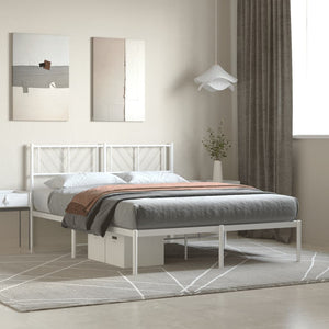 vidaXL Metal Bed Frame with Headboard White 53.1"x74.8"-0