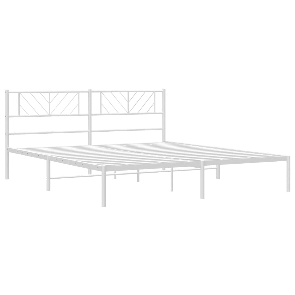 vidaXL Metal Bed Frame with Headboard White 72"x83.9" California King-6