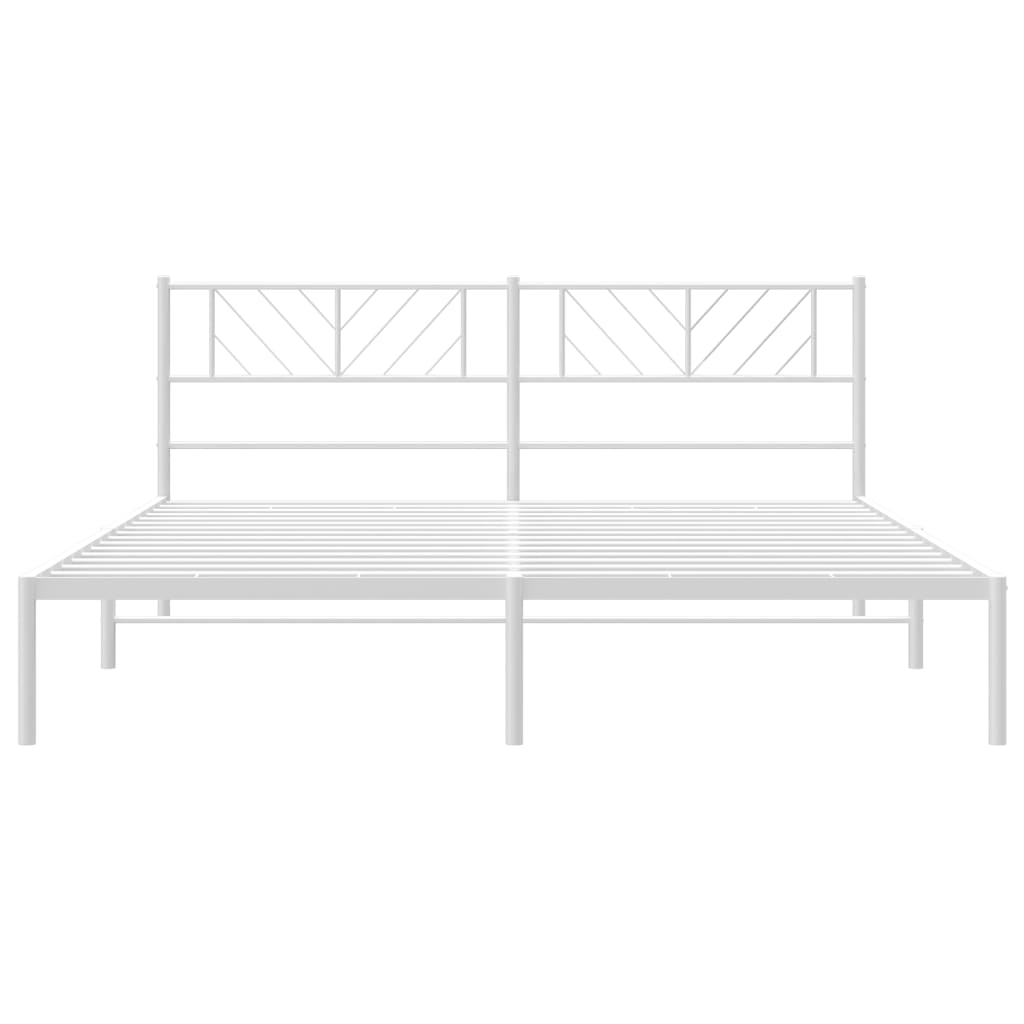 vidaXL Metal Bed Frame with Headboard White 72"x83.9" California King-2