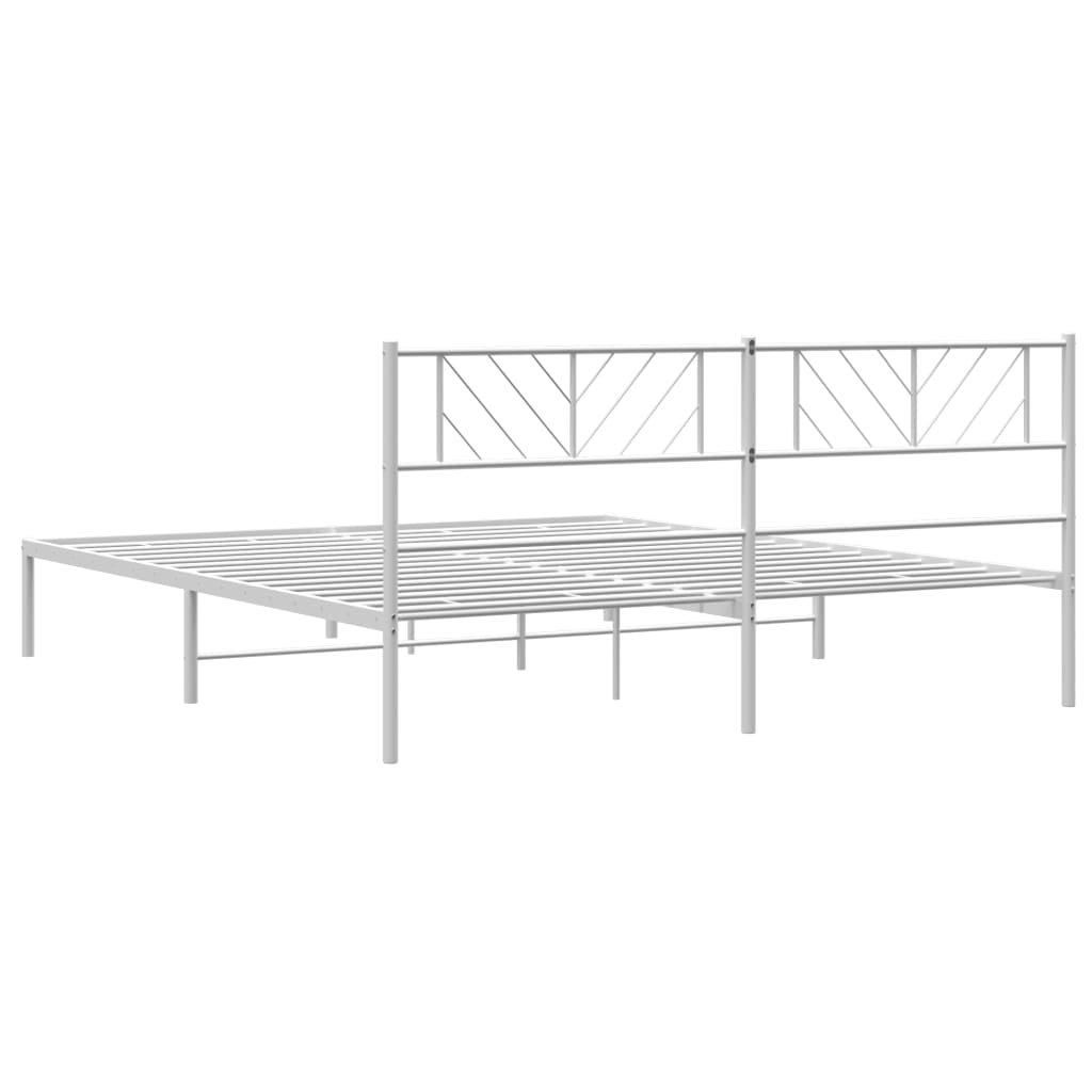 vidaXL Metal Bed Frame with Headboard White 72"x83.9" California King-4