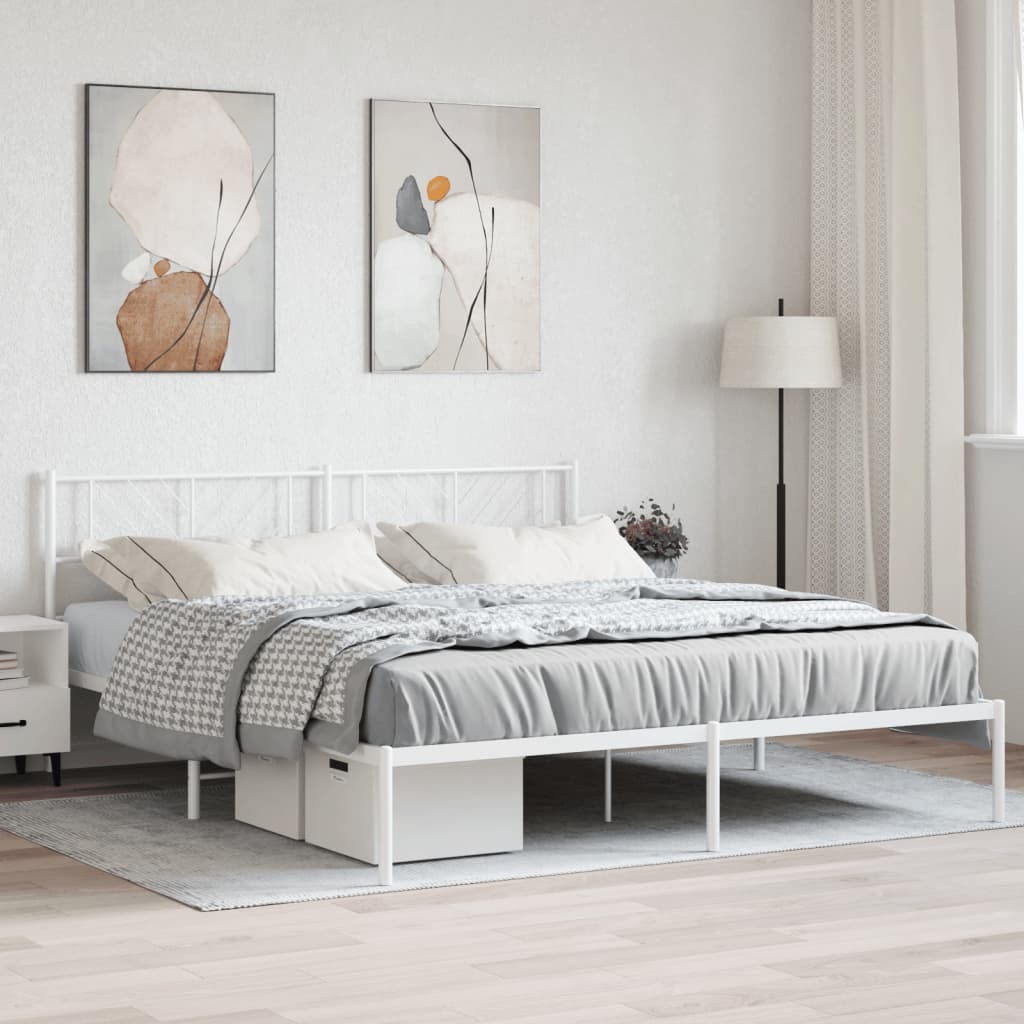 vidaXL Metal Bed Frame with Headboard White 72"x83.9" California King-0