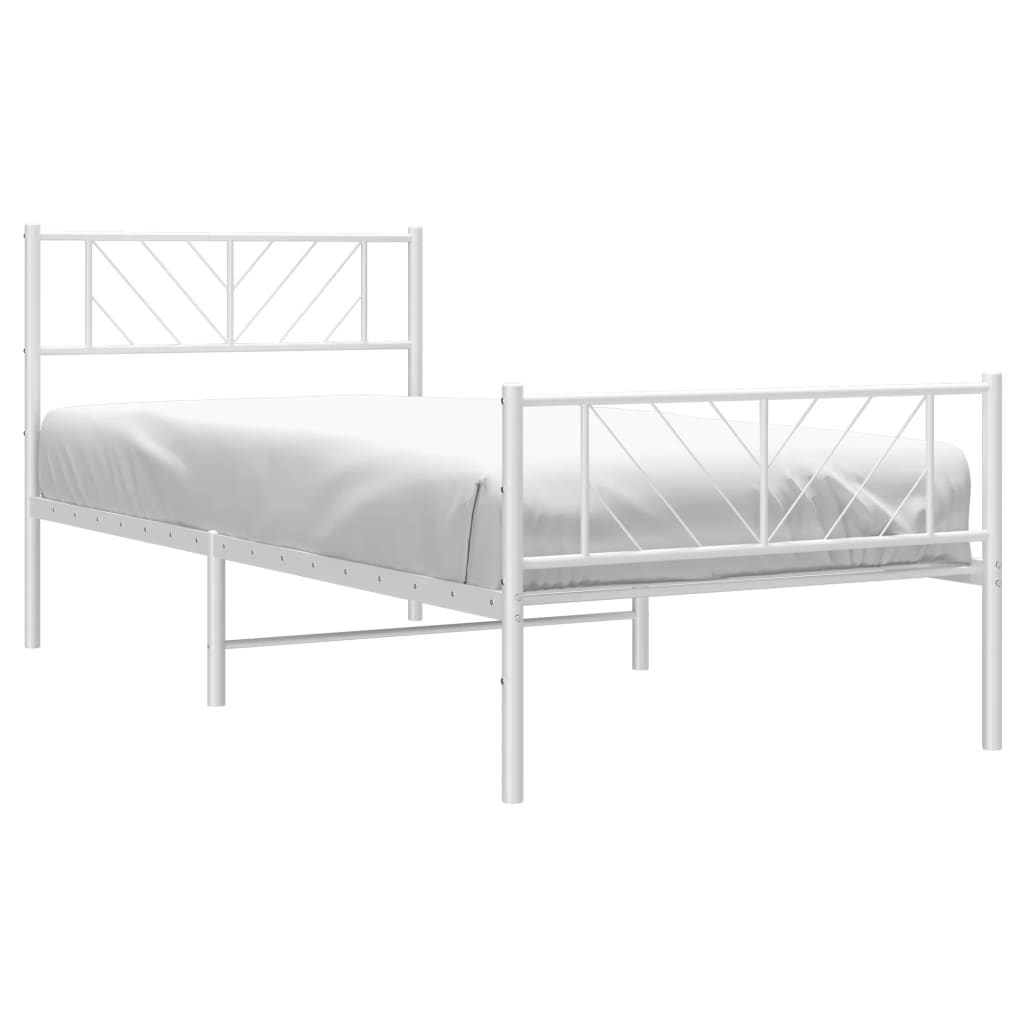 vidaXL Metal Bed Frame with Headboard and Footboard White 39.4"x74.8" Twin-1