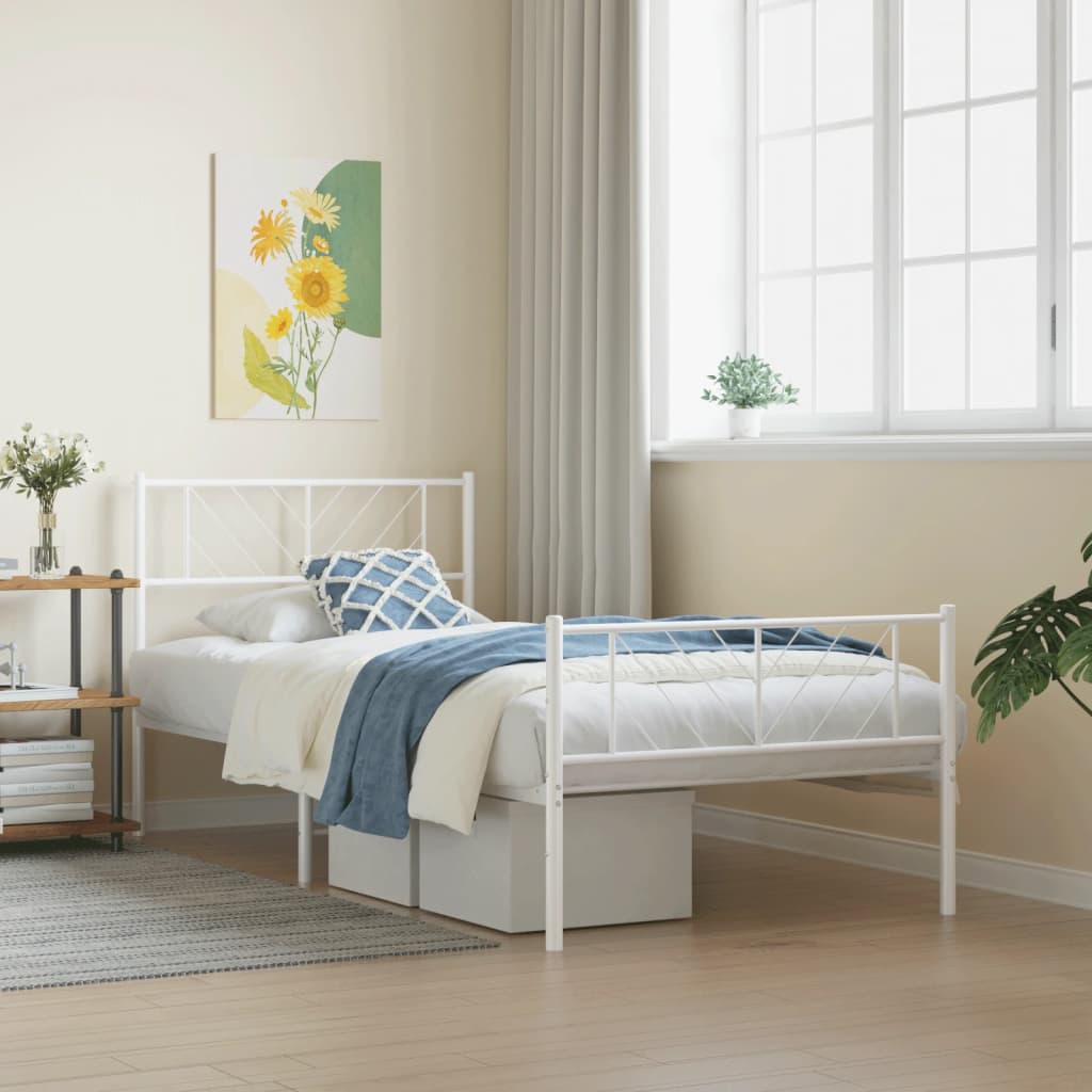 vidaXL Metal Bed Frame with Headboard and Footboard White 39.4"x74.8" Twin-0