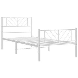 vidaXL Metal Bed Frame with Headboard and Footboard White 39.4"x78.7"-2