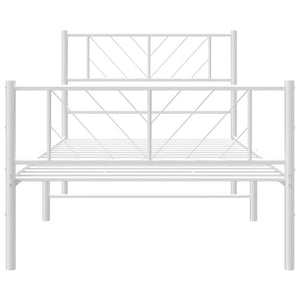 vidaXL Metal Bed Frame with Headboard and Footboard White 39.4"x78.7"-3