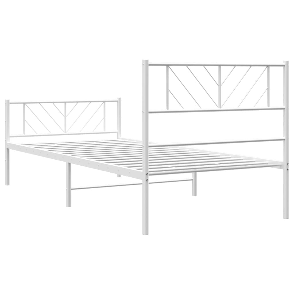 vidaXL Metal Bed Frame with Headboard and Footboard White 39.4"x78.7"-5