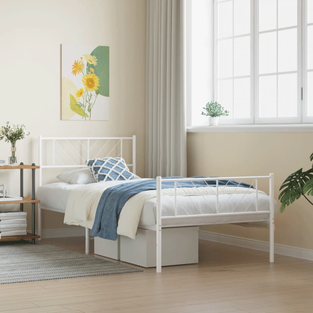 vidaXL Metal Bed Frame with Headboard and Footboard White 39.4"x78.7"-0