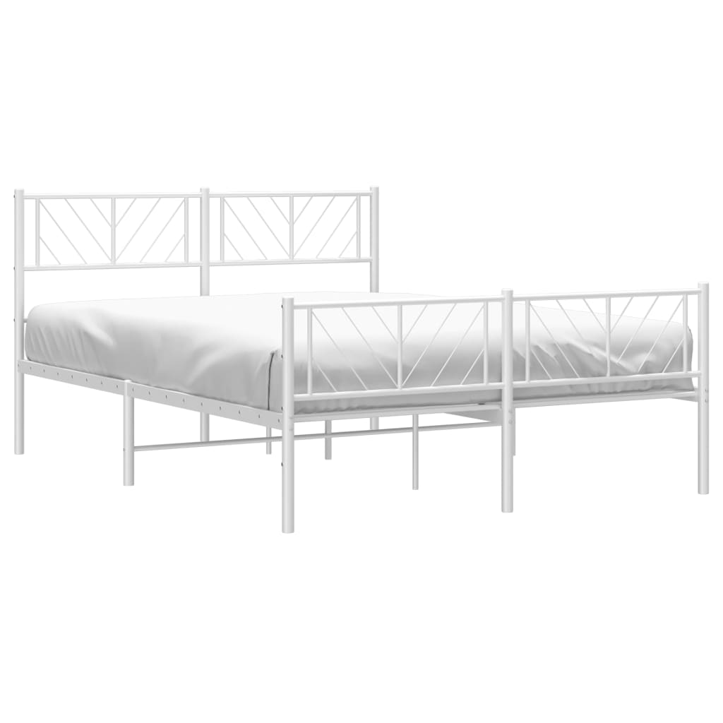 vidaXL Metal Bed Frame with Headboard and Footboard White 53.1"x74.8"-1