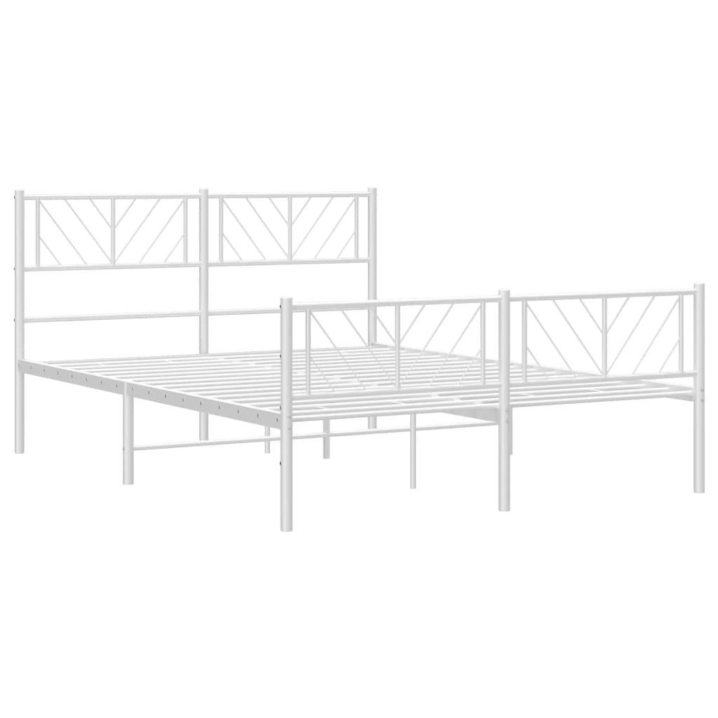 vidaXL Metal Bed Frame with Headboard and Footboard White 53.1"x74.8"-2