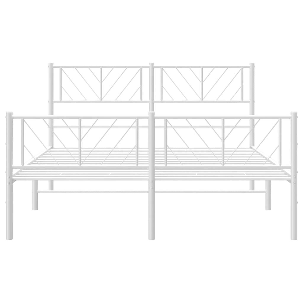 vidaXL Metal Bed Frame with Headboard and Footboard White 53.1"x74.8"-3