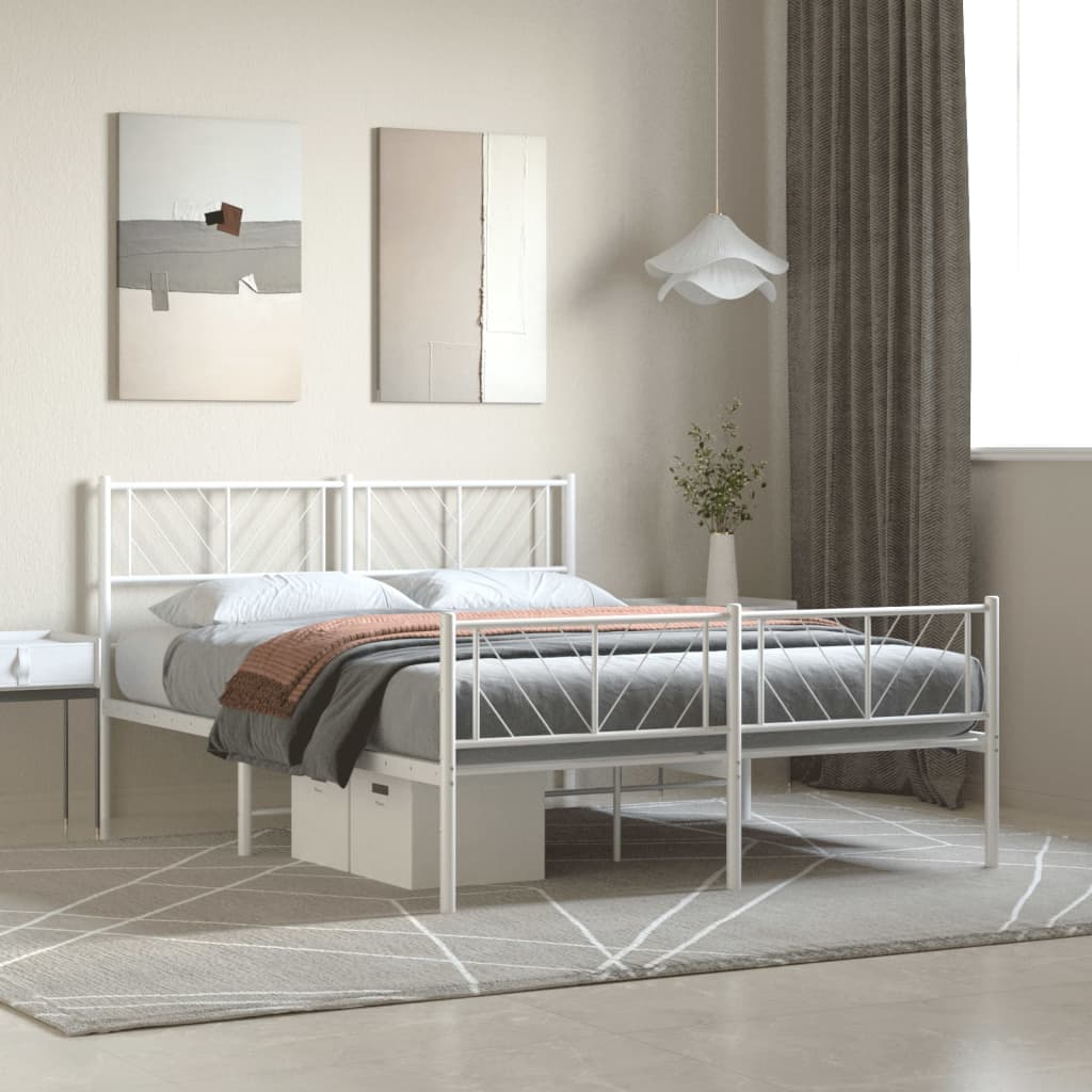 vidaXL Metal Bed Frame with Headboard and Footboard White 59.1"x78.7"-0