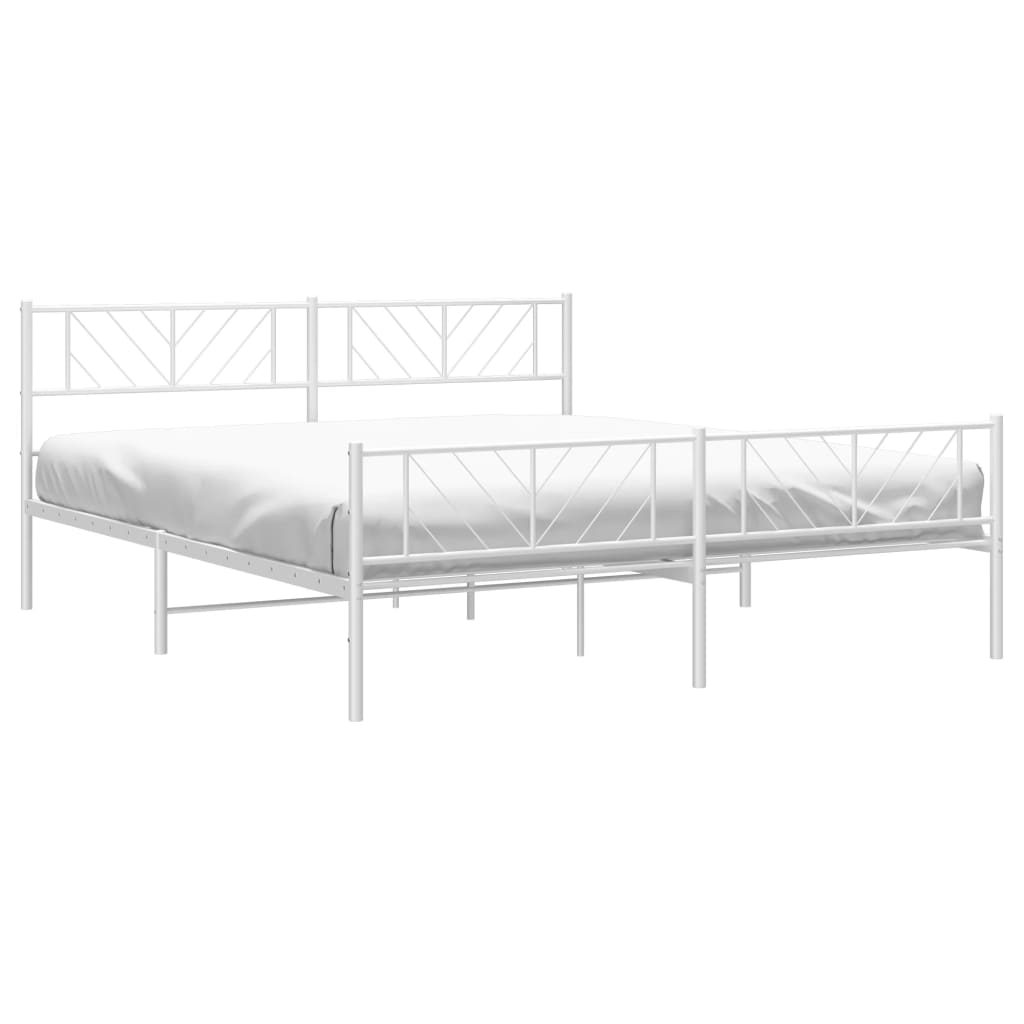 vidaXL Metal Bed Frame with Headboard&Footboard White 72"x83.9" California King-1