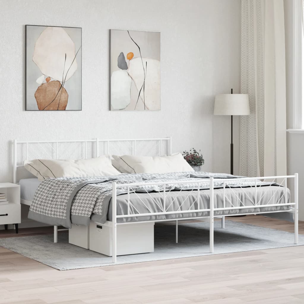 vidaXL Metal Bed Frame with Headboard&Footboard White 72"x83.9" California King-0