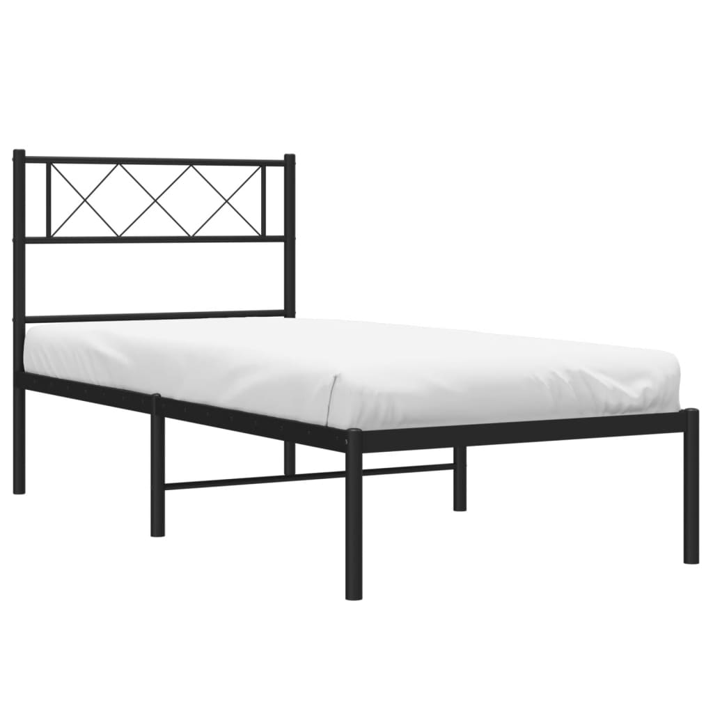 vidaXL Metal Bed Frame with Headboard Black 39.4"x74.8" Twin-1