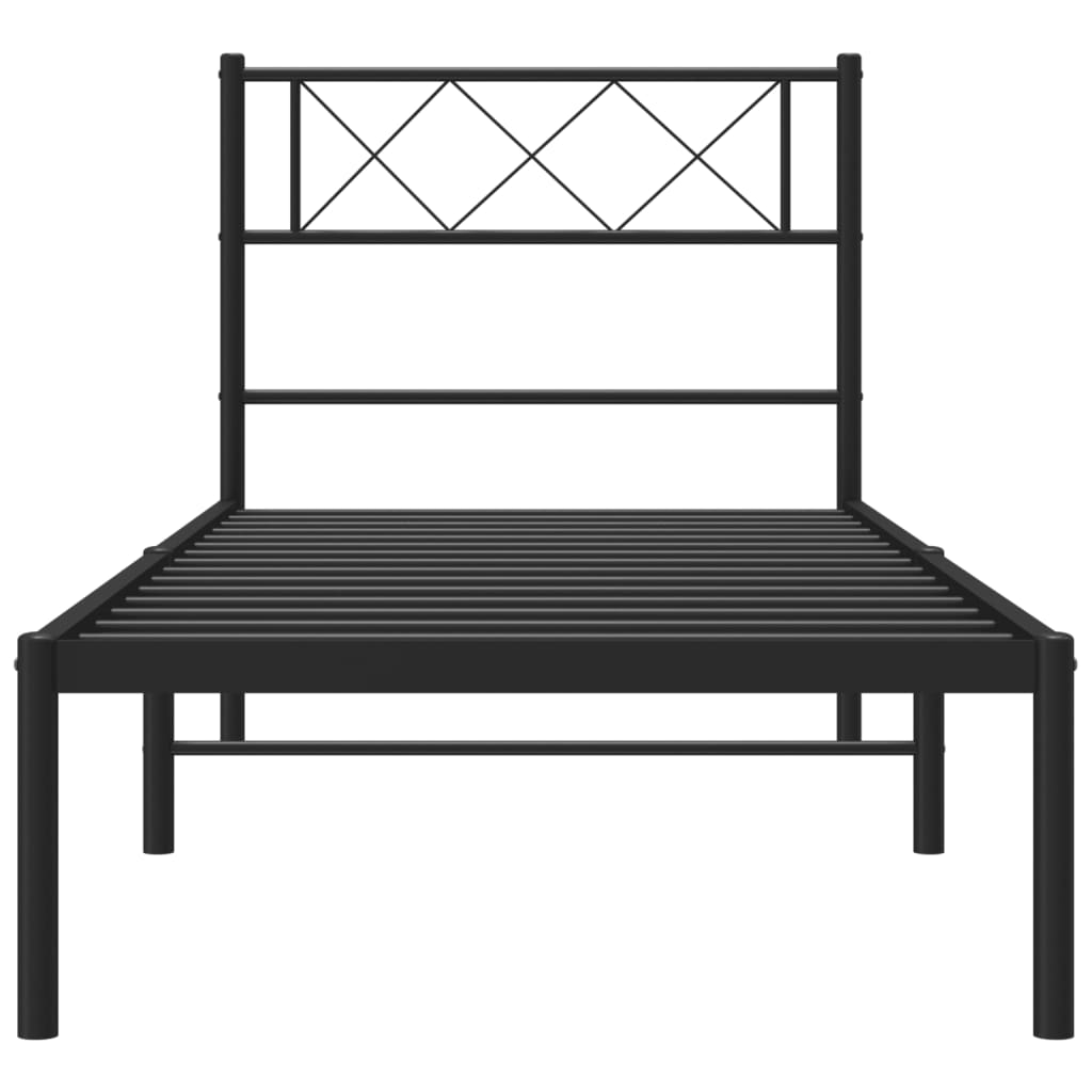 vidaXL Metal Bed Frame with Headboard Black 39.4"x74.8" Twin-2