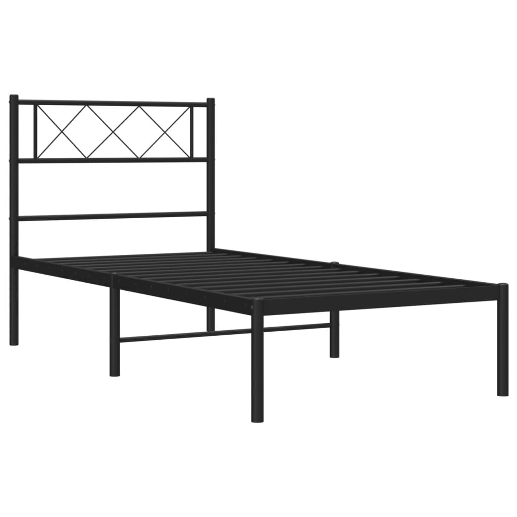 vidaXL Metal Bed Frame with Headboard Black 39.4"x74.8" Twin-3