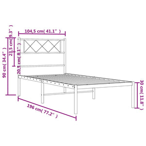 vidaXL Metal Bed Frame with Headboard Black 39.4"x74.8" Twin-7