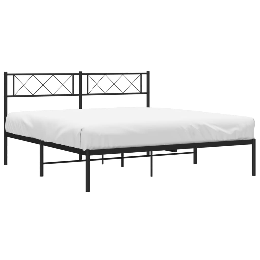 vidaXL Metal Bed Frame with Headboard Black 53.1"x74.8"-1