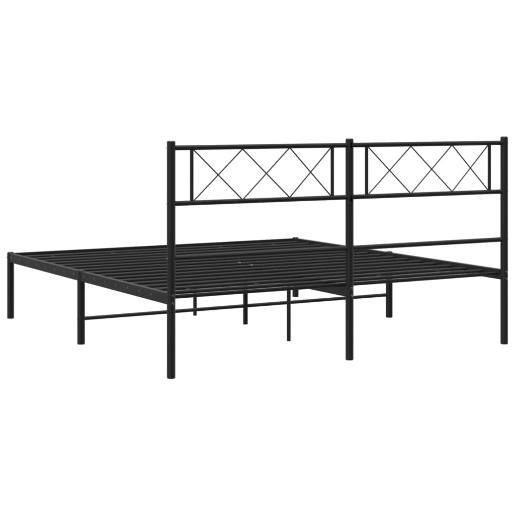 vidaXL Metal Bed Frame with Headboard Black 53.1"x74.8"-5