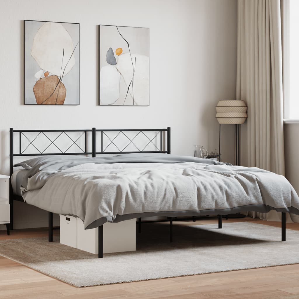 vidaXL Metal Bed Frame with Headboard Black 53.1"x74.8"-0